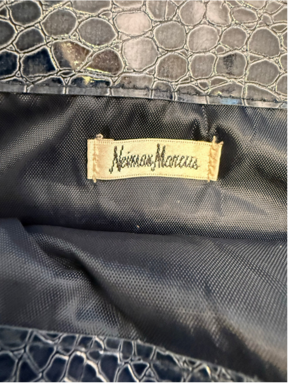 Neiman Marcus Blue Faux Croc Embossed Tote Bag, Like New - Picture 6 of 8